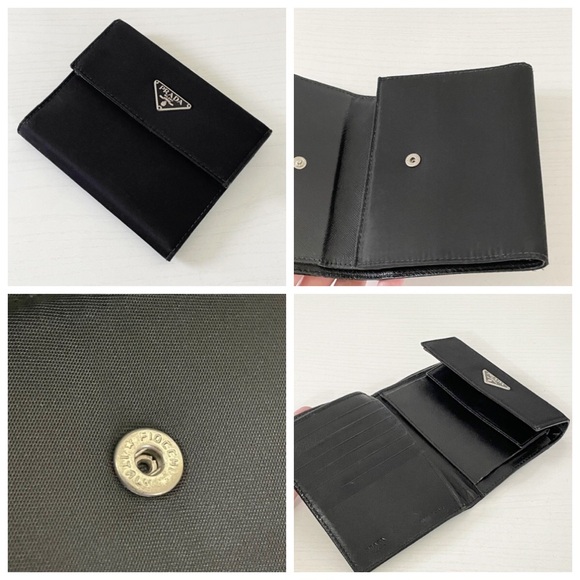Prada black nylon triangle logo medium trifold wallet - Picture 3 of 11